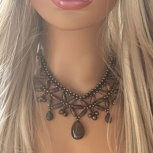 Brown Multicolored Beaded Bell Choker Necklace
